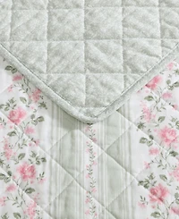 Laura Ashley Rosebud Stripe Reversible 2-Pc. Quilt Set, Twin