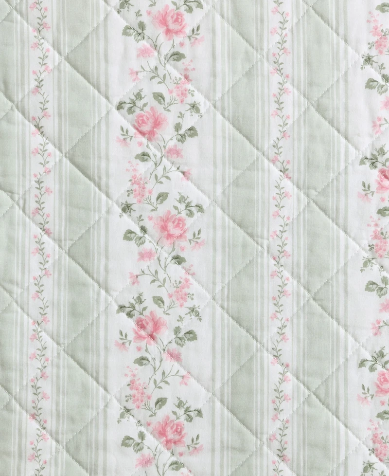 Laura Ashley Rosebud Stripe Reversible 3-Pc. Quilt Set