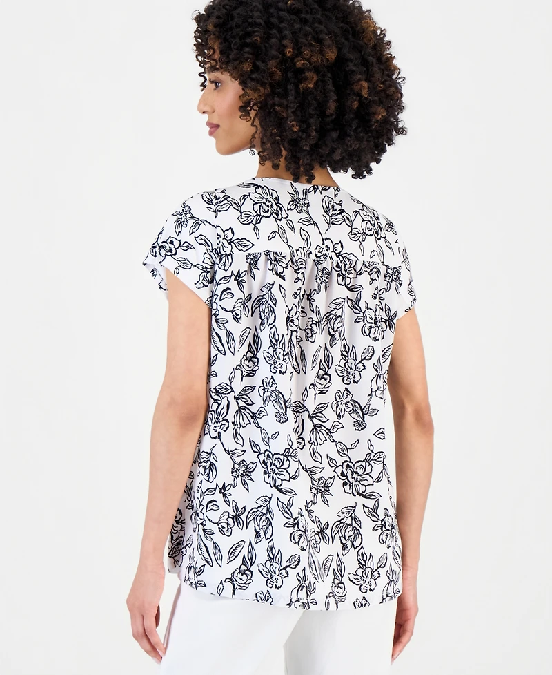Style & Co Petite Floral-Print Flutter-Sleeve Top, Macy's Exclusive