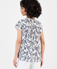 Style & Co Petite Floral-Print Flutter-Sleeve Top, Macy's Exclusive