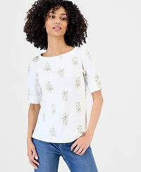 Style & Co Petite Floral Knit Elbow-Sleeve Top, Macy's Exclusive