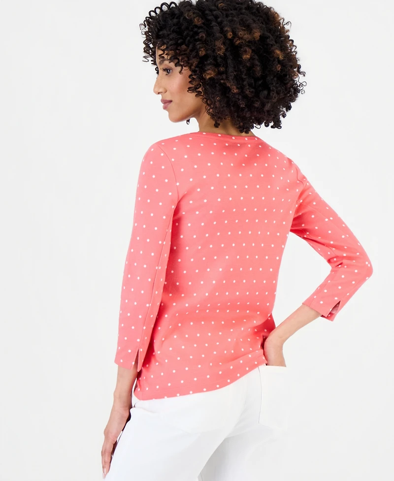 Style & Co Petite Dianna Dot Envelope-Shoulder Long-Sleeve T-Shirt, Macy's Exclusive
