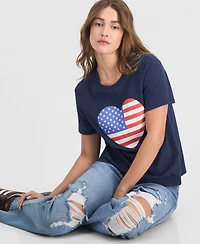 Love Tribe Juniors' Heart Flag Graphic Print T-Shirt