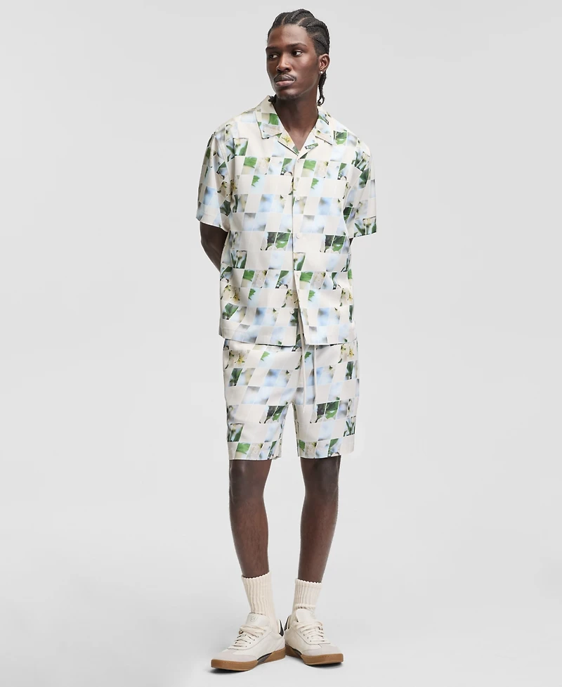 Mode of One Men's Floral Print-Blocked Camp Shirt, Macy's Exclusive