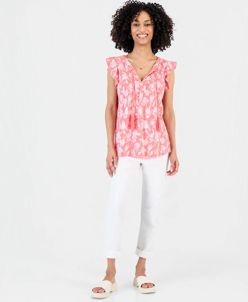 Style & Co Petite Tie-Neck Pintuck-Front Ruffled Top, Macy's Exclusive