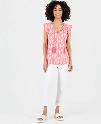Style & Co Petite Tie-Neck Pintuck-Front Ruffled Top, Macy's Exclusive