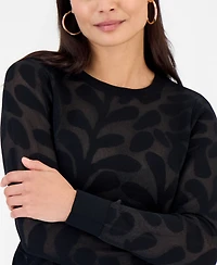 I.n.c. International Concepts Petite Floral-Jacquard Long-Sleeve Top, Created for Macy's