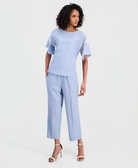 Anne Klein Womens Flutter Sleeve Lace Trim Top Drawstring Pants