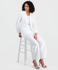 Anne Klein Womens Linen Blend Notched Collar Open Front Blazer Wide Leg Pants