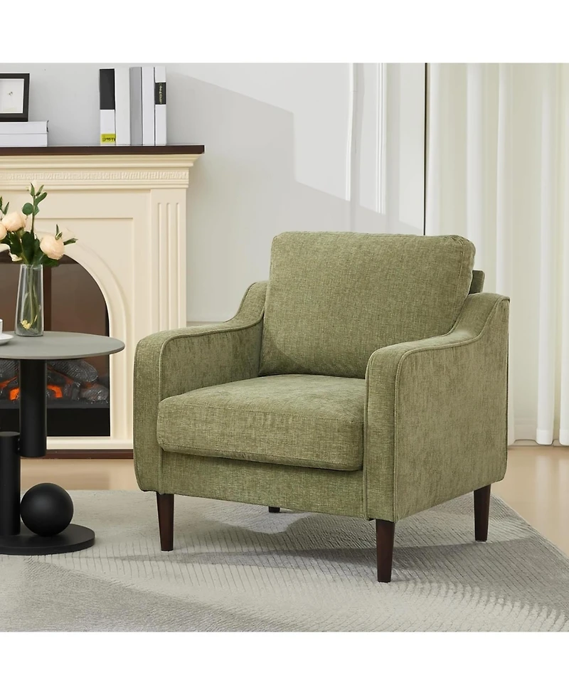 gaomon Mid-Century Modern Accent Chairs,Modern Linen Fabric Armchair for Living Room,Comfy Sofa Chairs with Scooped Arms