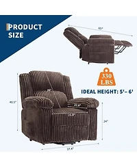 gaomon Corduroy Recliner Chair, Manual Recliner Sofa with Handle, Pillow Top Arms, Thick Padding, Side Pocket
