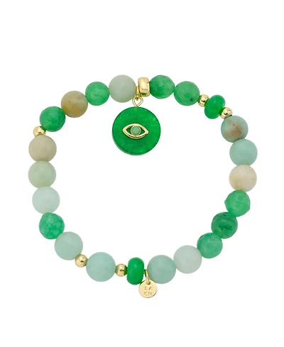 Unwritten Green Agate, Amazonite and Dyed Quartz Evil Eye Charm Stretch Bracelet
