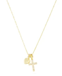 Unwritten Cubic Zirconia and Pearl Cross and Heart with Rondelles Charm Necklace