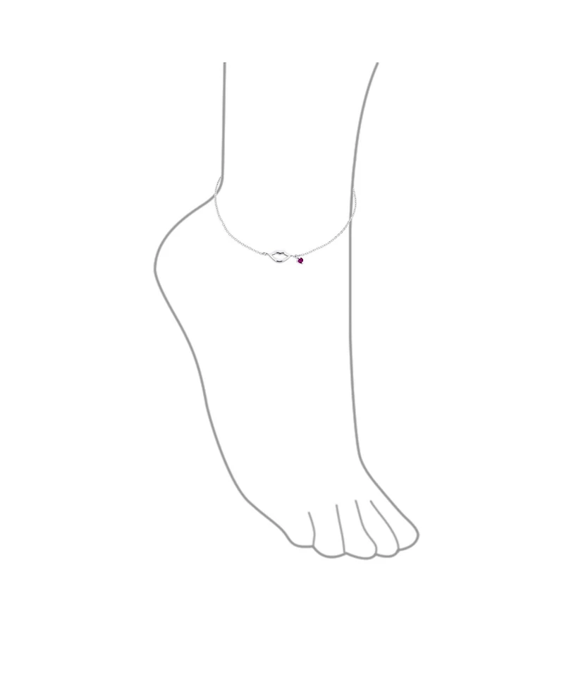 Bling Jewelry Lover Kissing Lip Red Heart Cz Charm Anklet Link Ankle Bracelet Sterling Silver 9-10 Inch Adjustable