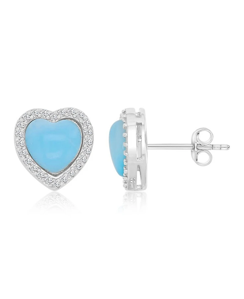 Macy's Larimar & Cubic Zirconia Heart Stud Earrings in Rhodium Over Sterling Silver