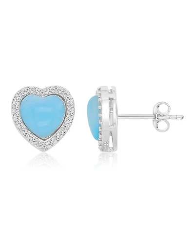 Macy's Larimar & Cubic Zirconia Heart Stud Earrings in Rhodium Over Sterling Silver