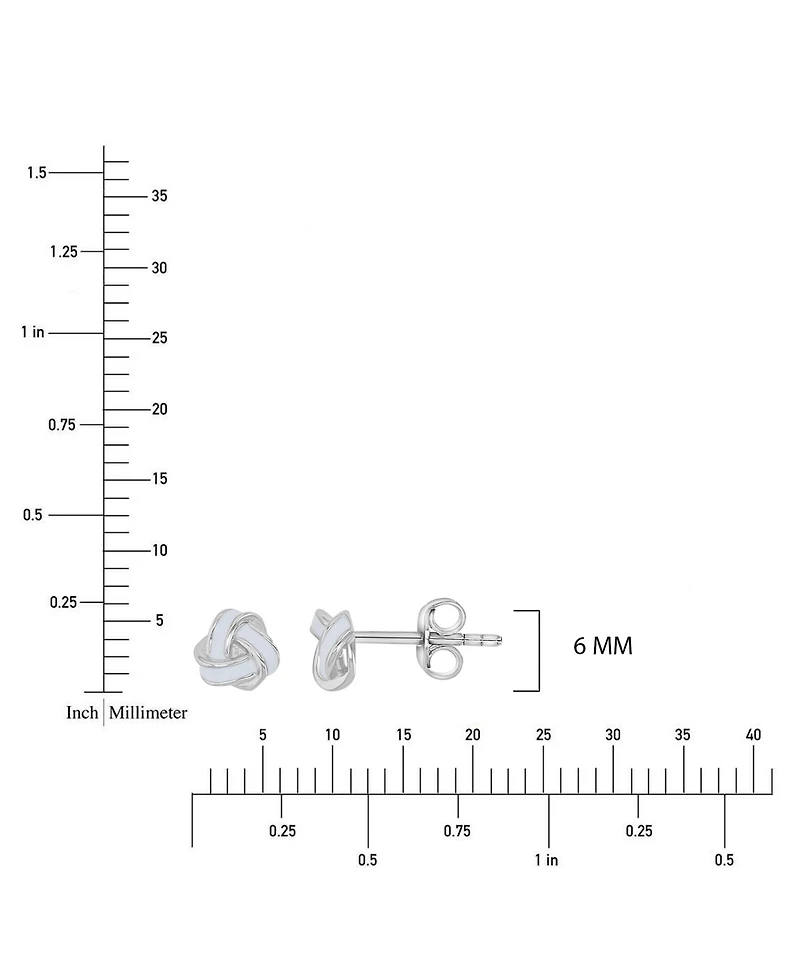 Macy's White Enamel Knot Stud Earrings in Rhodium Over Sterling Silver