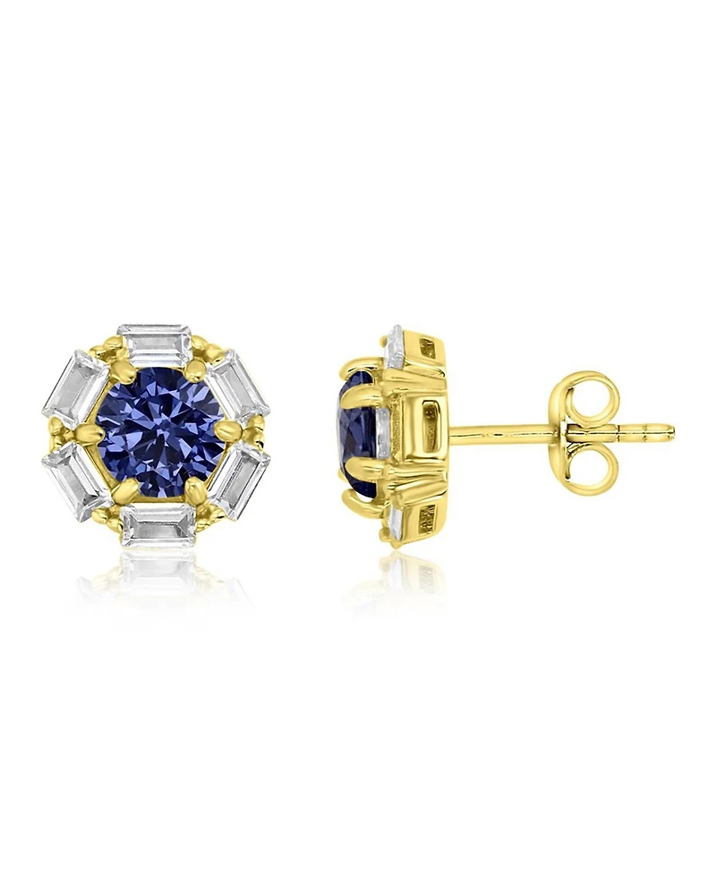 Macy's Polished Tanzanite & Cubic Zirconia Stud Earrings in 14k Yellow Gold Over Sterling Silver