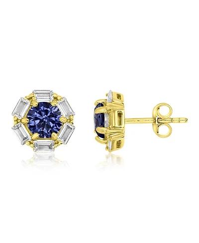 Macy's Polished Tanzanite & Cubic Zirconia Stud Earrings in 14k Yellow Gold Over Sterling Silver