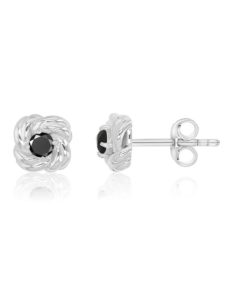 Macy's Black Spinel Love Knot Stud Earrings in Rhodium Over Sterling Silver