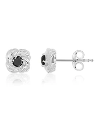 Macy's Black Spinel Love Knot Stud Earrings in Rhodium Over Sterling Silver