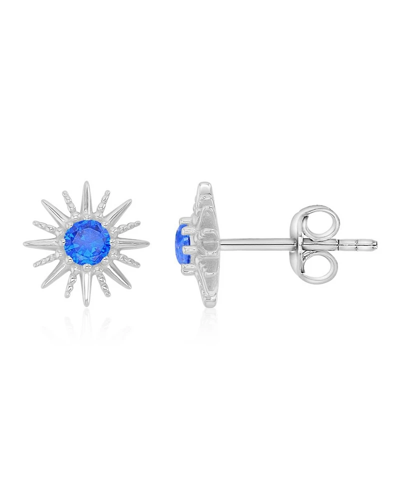 Macy's Created Blue Spinel Starburst Stud Earrings in Rhodium Over Sterling Silver