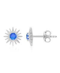 Macy's Created Blue Spinel Starburst Stud Earrings in Rhodium Over Sterling Silver