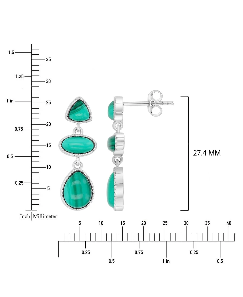 Macy's Malachite Three Shapes Dangling Earrings in Rhodium Over Sterling Silver