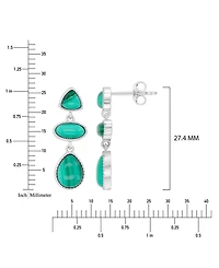 Macy's Malachite Three Shapes Dangling Earrings in Rhodium Over Sterling Silver