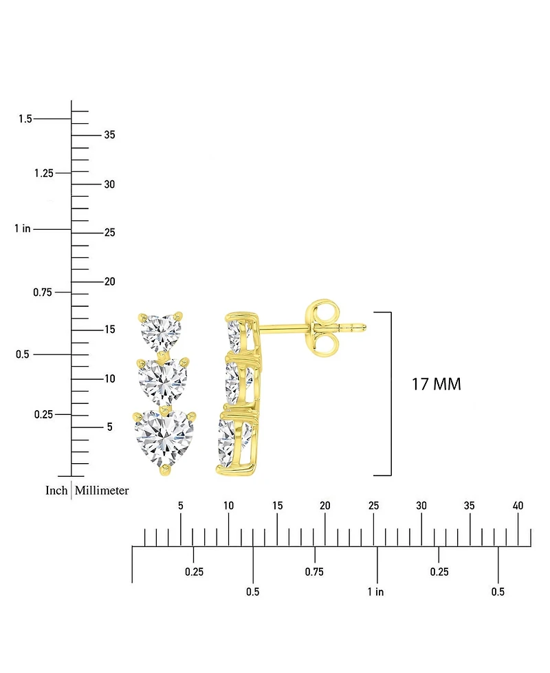 Macy's Cubic Zirconia Triple Heart Stud Earrings in 14k Yellow Gold Over Sterling Silver