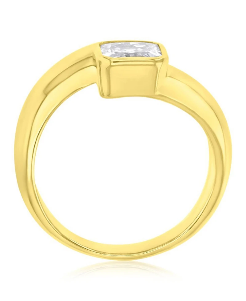 Macy's Polished Cubic Zirconia Engagement Ring in 14k Yellow Gold Over Sterling Silver