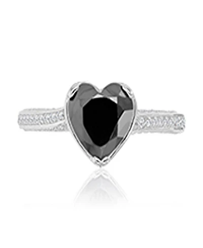 Macy's Heart-Shaped Black & Cubic Zirconia Ring in Rhodium Over Sterling Silver