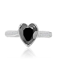 Macy's Heart-Shaped Black & Cubic Zirconia Ring in Rhodium Over Sterling Silver