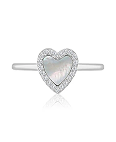 Macy's Cubic Zirconia and Imitation Pearl Heart Ring Rhodium Over Sterling Silver