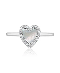 Macy's Cubic Zirconia and Imitation Pearl Heart Ring Rhodium Over Sterling Silver