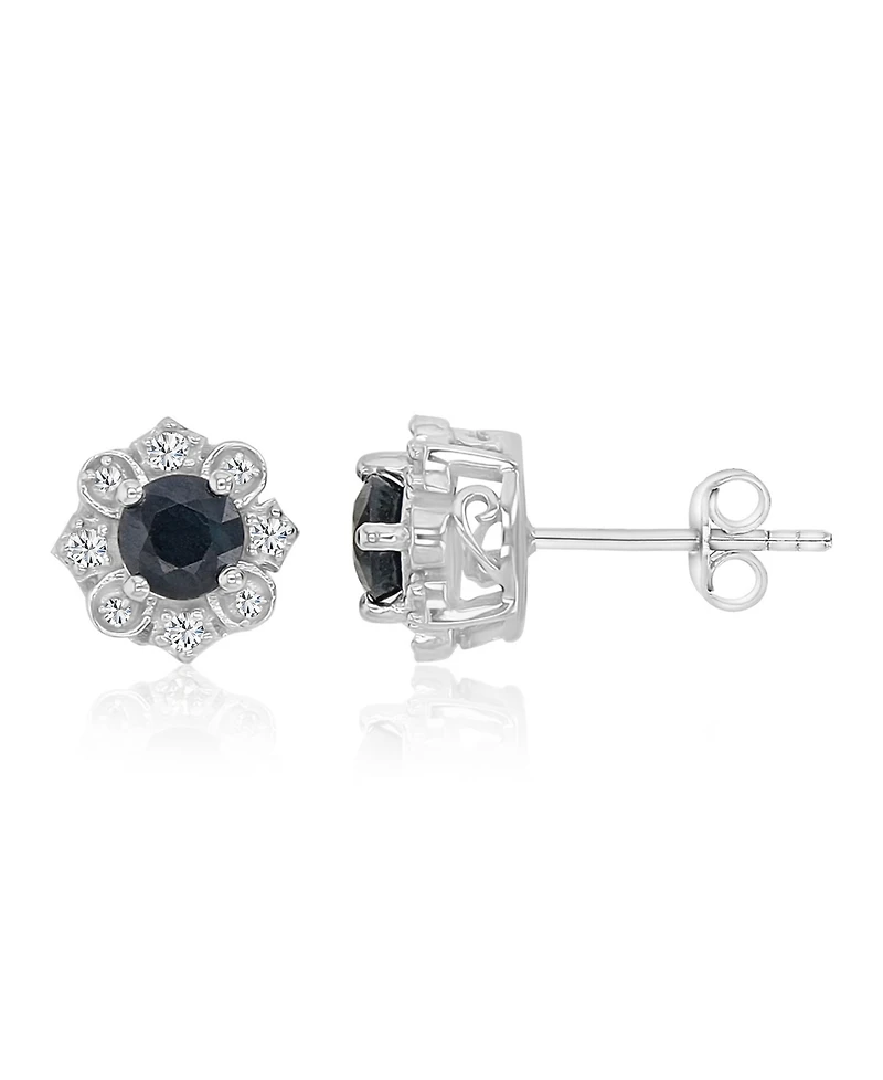 Macy's Diamond and Blue Sapphire Stud Earrings in 10k White Gold
