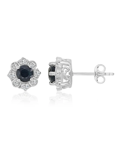 Macy's Diamond and Blue Sapphire Stud Earrings in 10k White Gold