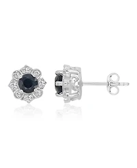 Macy's Diamond and Blue Sapphire Stud Earrings in 10k White Gold