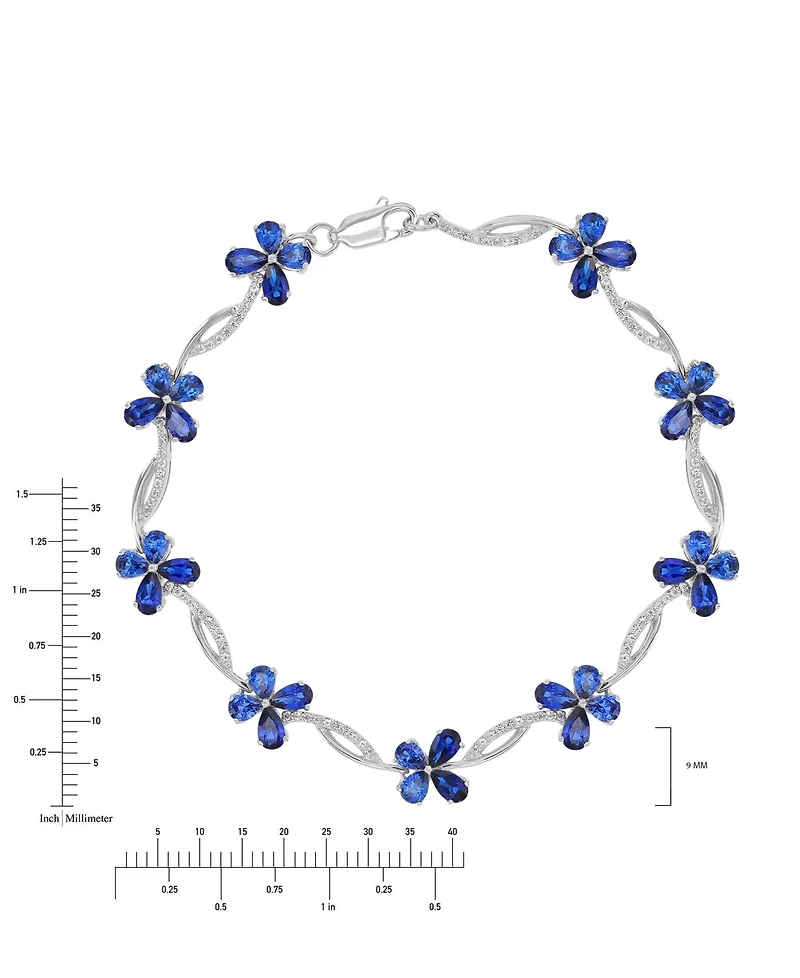 Macy's Created Blue & Ceylon Sapphire Flower Bracelet in Rhodium Over Sterling Silver