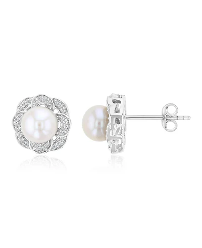 Macy's Diamond & Imitation Pearl Stud Earrings in Rhodium Over Sterling Silver