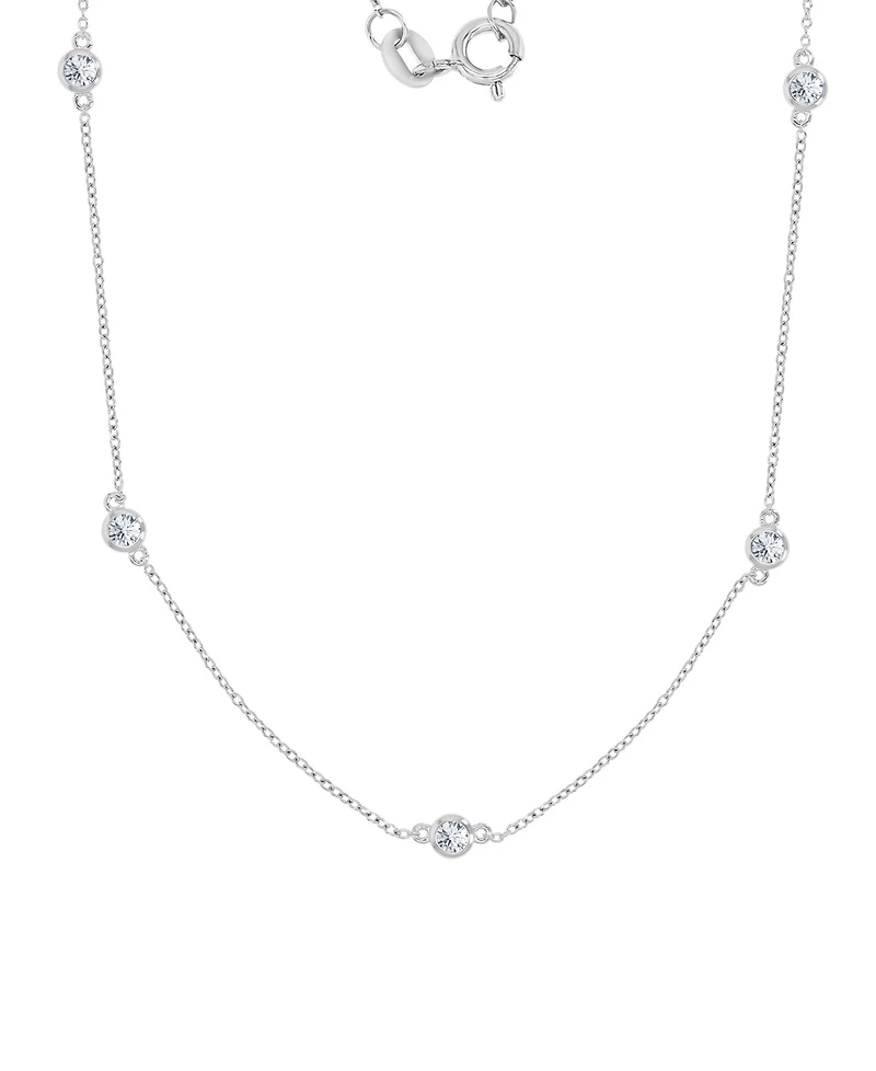 Macy's White Sapphire Station Necklace in Rhodium Over Sterling Silver
