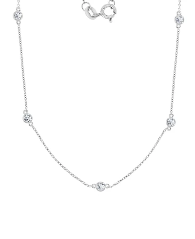 Macy's White Sapphire Station Necklace in Rhodium Over Sterling Silver