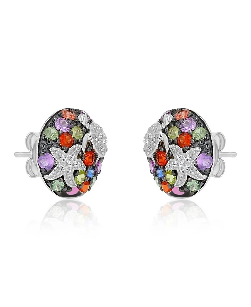 Macy's Created Multi-Stone Starfish Stud Earrings in Rhodium Over Sterling Silver