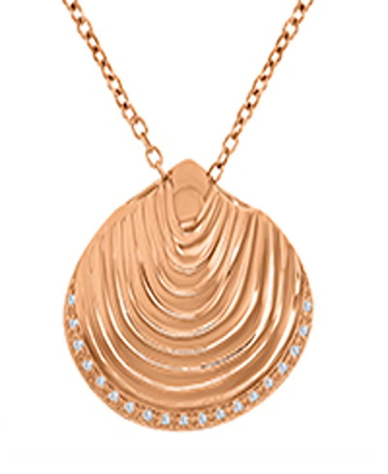 Macy's Diamond Accent Textured Seashell Necklace in 14k Rose Gold Over Sterling Silver