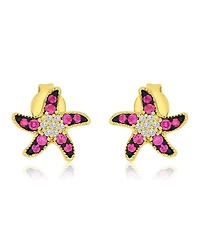 Macy's Created White Sapphire and Ruby Stud Earrings in 14k Yellow Gold Over Sterling Silver