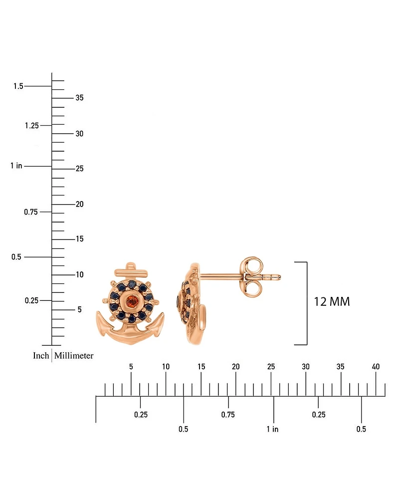 Macy's Onyx and Garnet Anchor Stud Earrings in 14k Rose Gold Over Sterling Silver