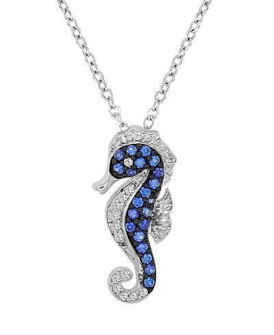 Macy's Created White Sapphire & Blue Sapphire Seahorse Necklace in Rhodium Over Sterling Silver