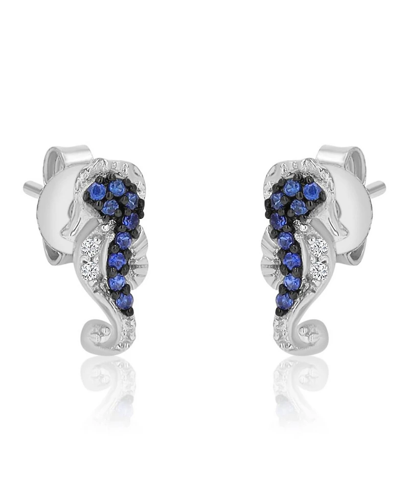 Macy's Created Blue Sapphire and White Sapphire Seahorse Stud Earrings in Rhodium Over Sterling Silver