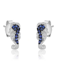 Macy's Created Blue Sapphire and White Sapphire Seahorse Stud Earrings in Rhodium Over Sterling Silver