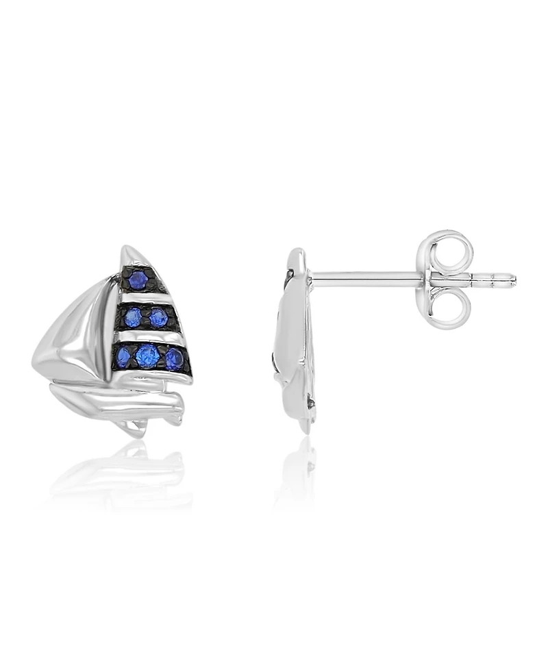 Macy's Created Blue Sapphire Ship Stud Earrings in Rhodium Over Sterling Silver